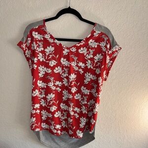 Elegant Floral Red and Gray Women's Top